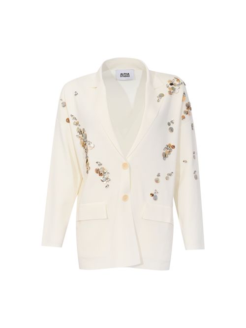 Blazer monopetto in viscosa con ricamo strass e bottoni madreperla Alpha studio | AD-6255NR2003